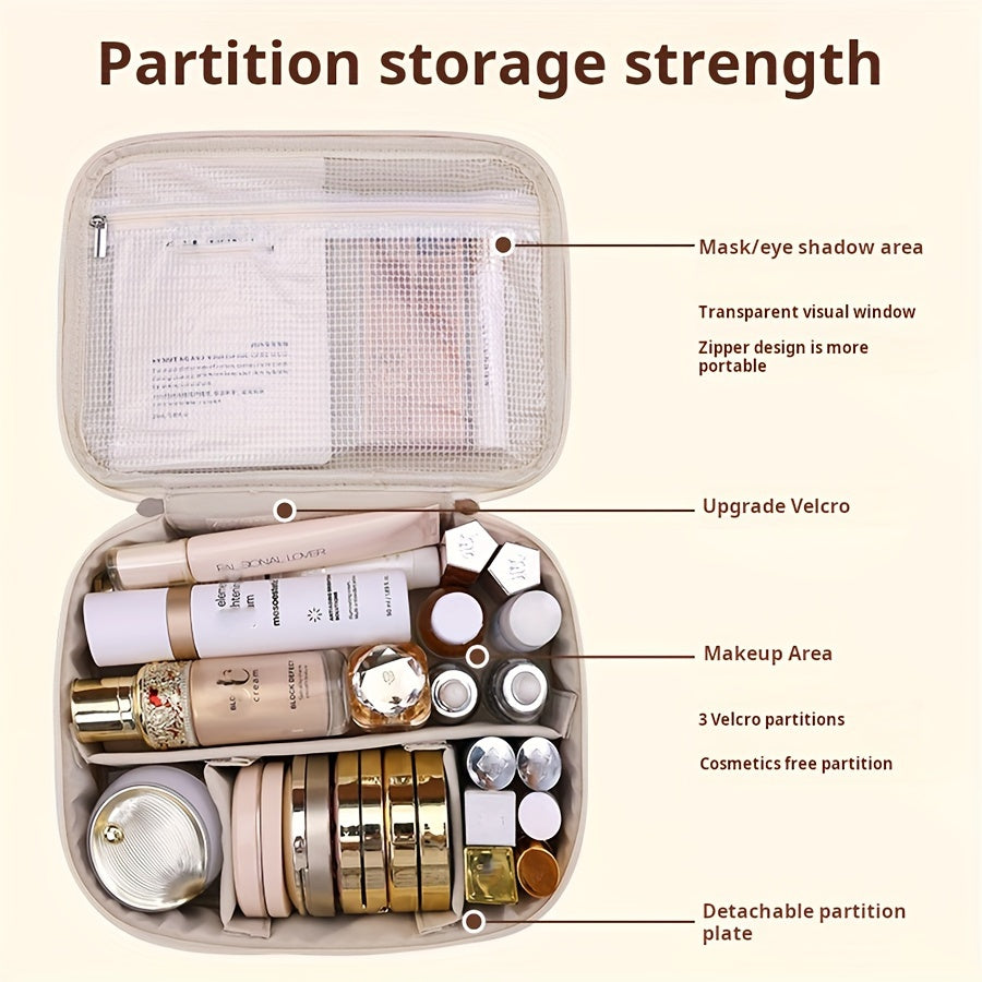 Large Capacity Multi-Layer Detachable Cosmetic Bag - PU Travel Makeup Organizer with Brush Holder