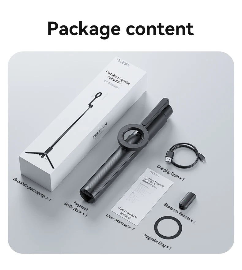 TELESIN 1.3M Magnetic Selfie Stick Tripod with Bluetooth Remote – Perfect for iPhone, Xiaomi, Huawei, Samsung, and Smartphones