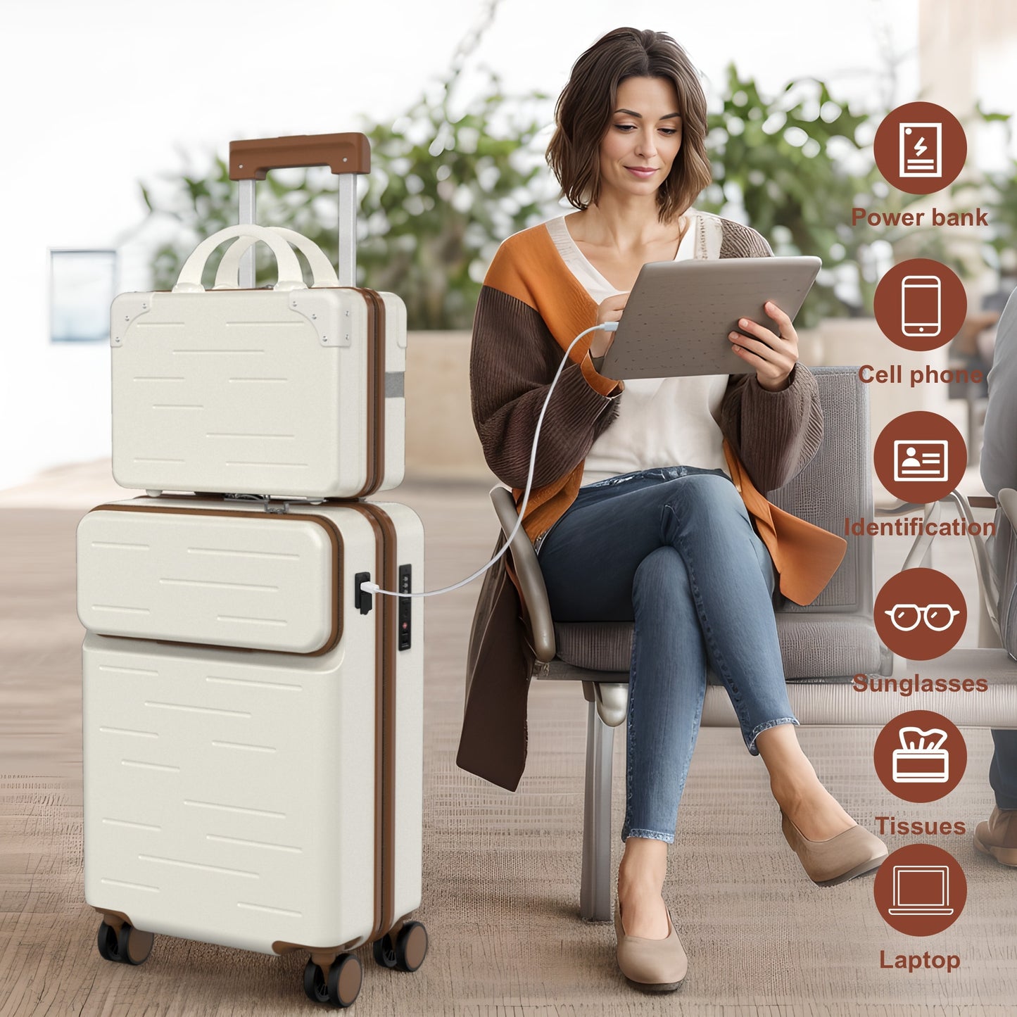 2 Pcs Luggage Set – Carry-On Hardshell Suitcase with TSA Lock, USB Port, and Spinner Wheels