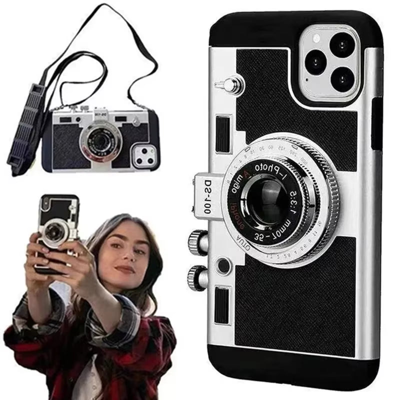 Emily in Paris 3D Retro Camera Leather Case for Iphone 11 13 14 15 16 Pro Max 12 Mini XS XR X 7 8 plus SE 2022 Ipone Accessories