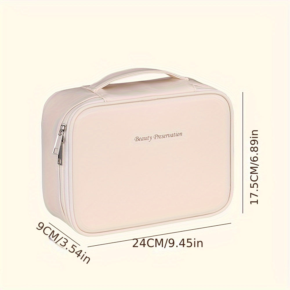 Large Capacity Multi-Layer Detachable Cosmetic Bag - PU Travel Makeup Organizer with Brush Holder