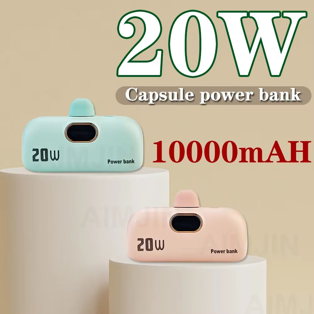 10000Mah Mini Power Bank for Iphone Charger High Capactity Mini Capsule Power Bank Digital Display 20W Fast Charging
