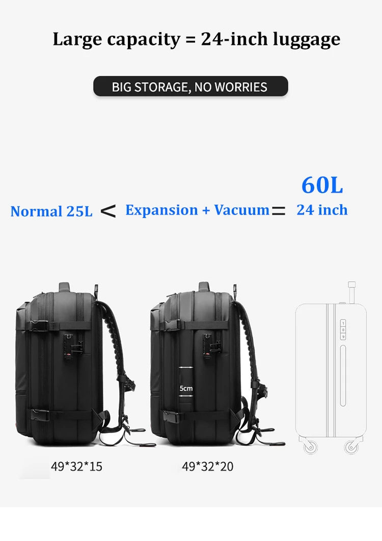 Travel Men's 17-Inch Laptop Backpack – Expandable Business and School Bag with Vacuum Compression and Large Capacity