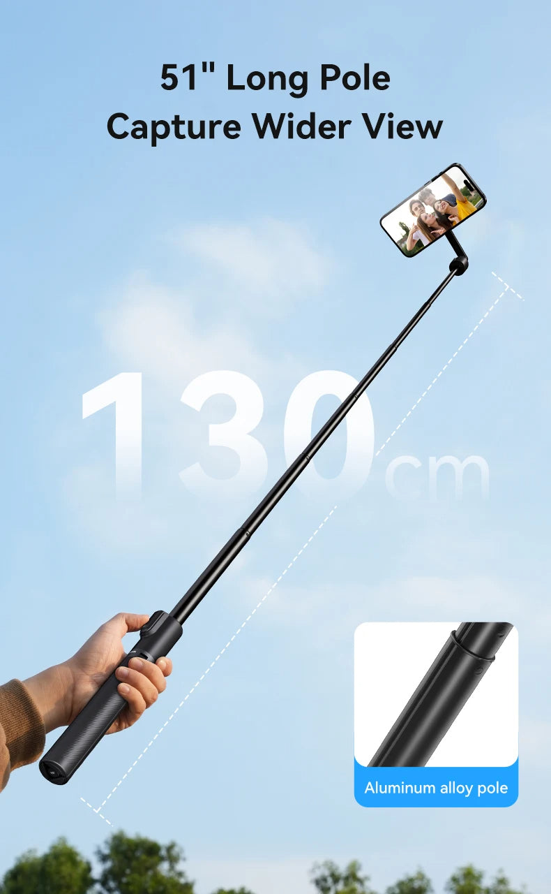TELESIN 1.3M Magnetic Selfie Stick Tripod with Bluetooth Remote – Perfect for iPhone, Xiaomi, Huawei, Samsung, and Smartphones