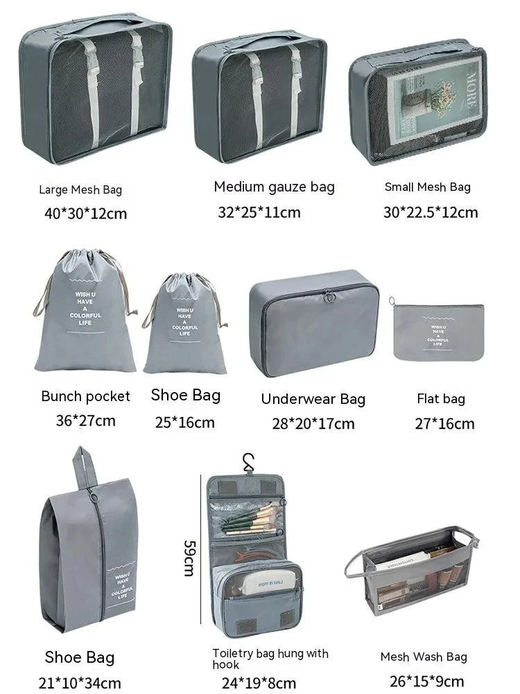 10-Piece Travel Organizer Set - Packing Cubes for Clothes, Shoes & Toiletries