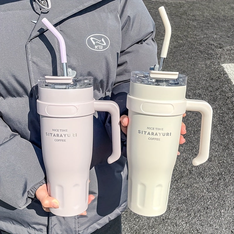 1140ml Large Stainless Steel Insulated Water Cup – Leak-Proof Tumbler with Straw for Hot and Cold Drinks