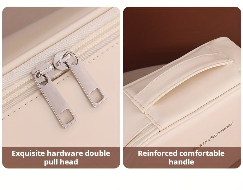 Large Capacity Multi-Layer Detachable Cosmetic Bag - PU Travel Makeup Organizer with Brush Holder