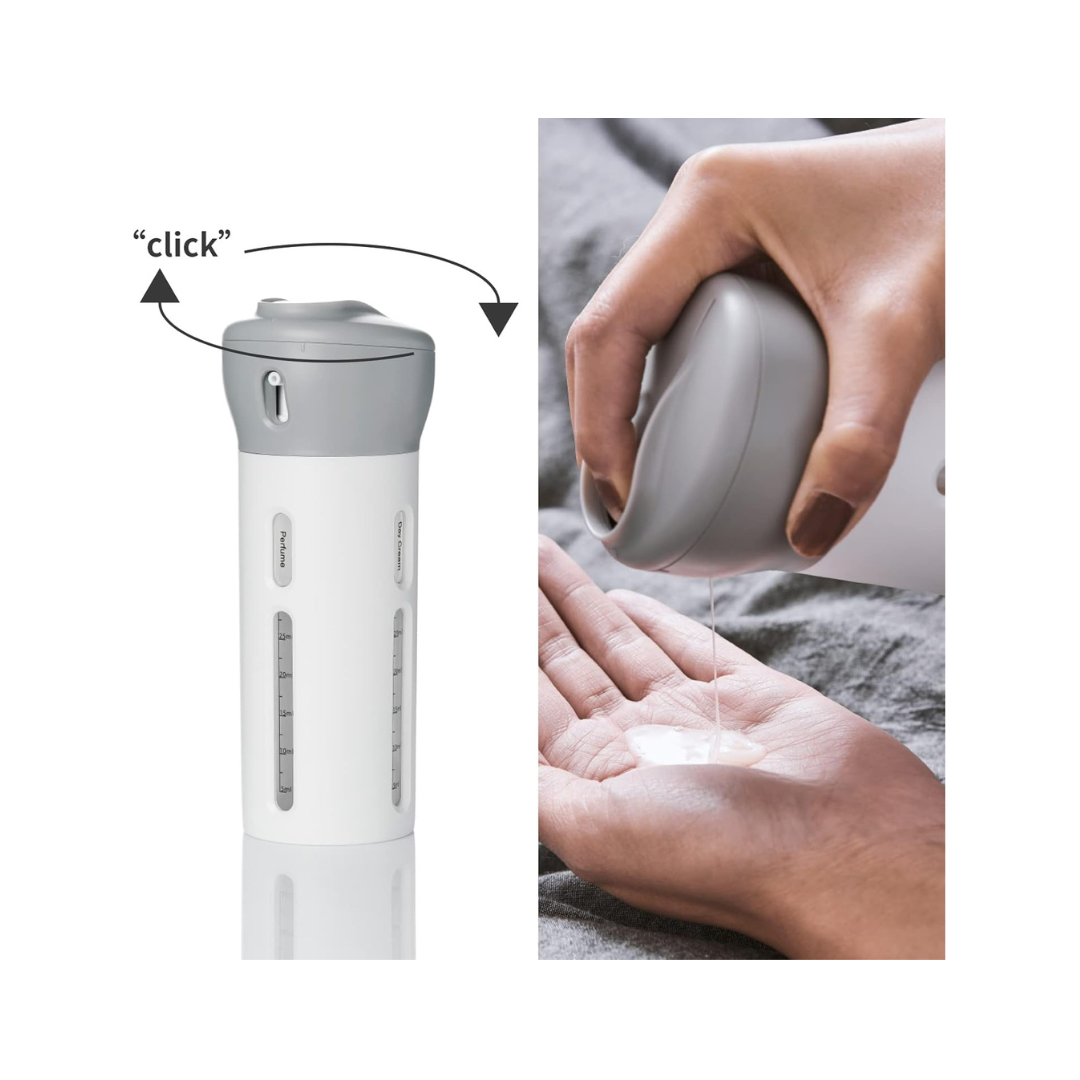 4-in-1 Portable Travel Liquid Dispenser – Leak-Proof, Refillable Bottle for Shampoo, Lotion, Perfume