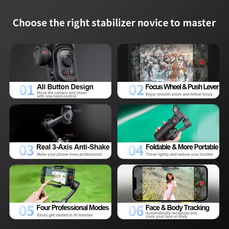 AOCHUAN 3-Axis Smartphone Gimbal with Face Tracking Light