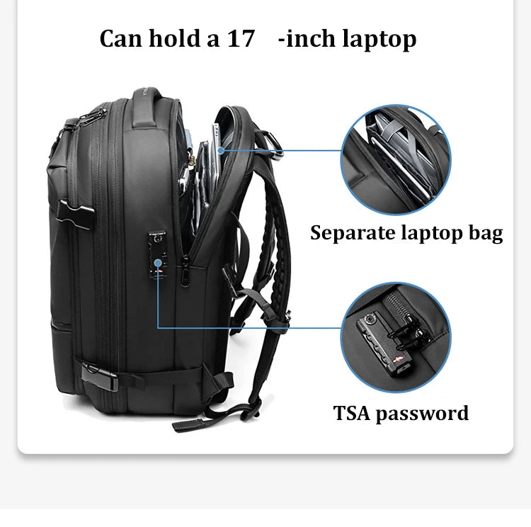 Travel Men's 17-Inch Laptop Backpack – Expandable Business and School Bag with Vacuum Compression and Large Capacity
