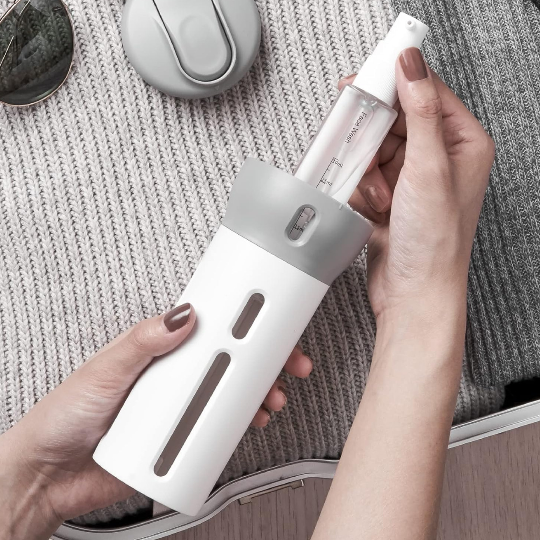 4-in-1 Portable Travel Liquid Dispenser – Leak-Proof, Refillable Bottle for Shampoo, Lotion, Perfume