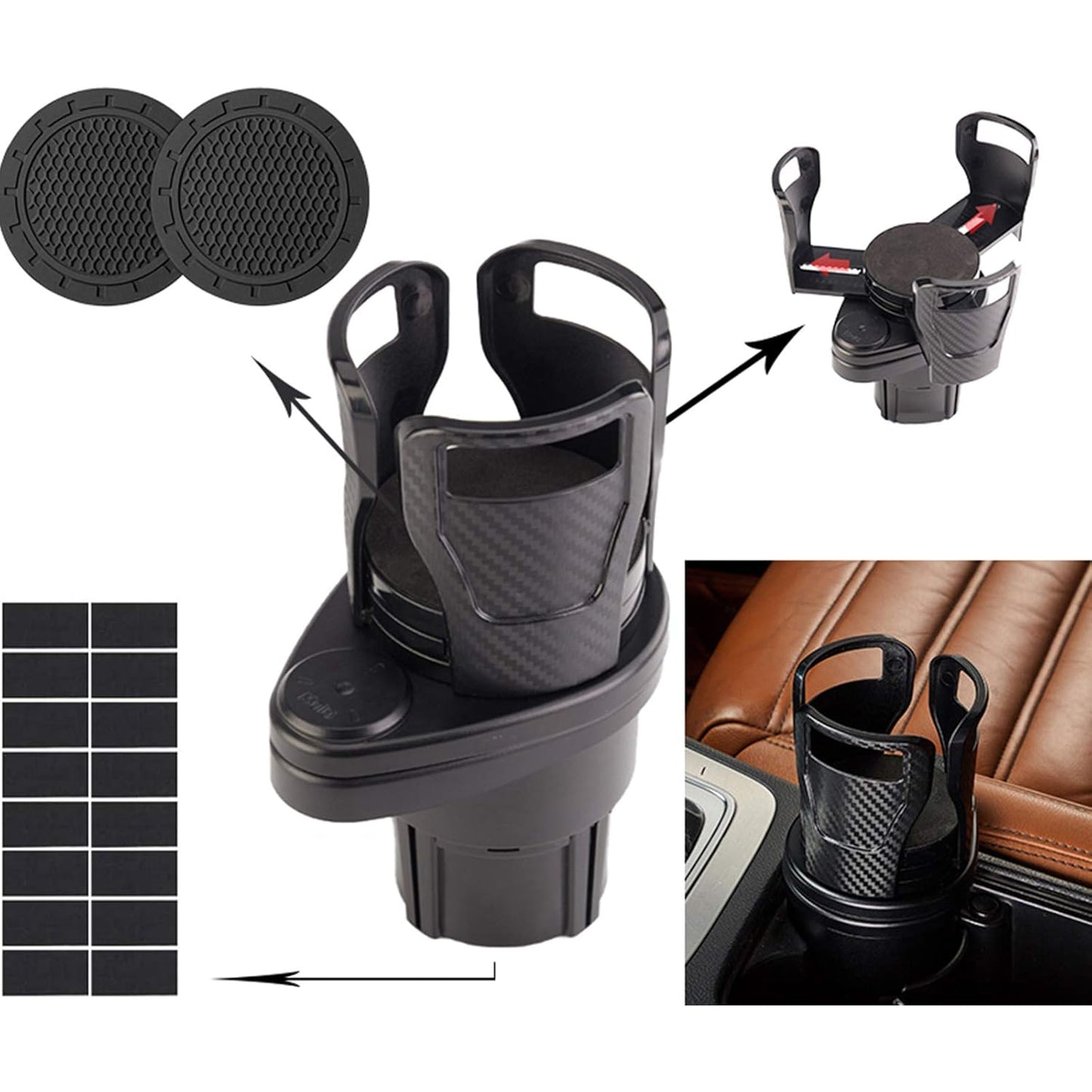 2-in-1 Car Cup Holder Expander with 360° Rotating Base