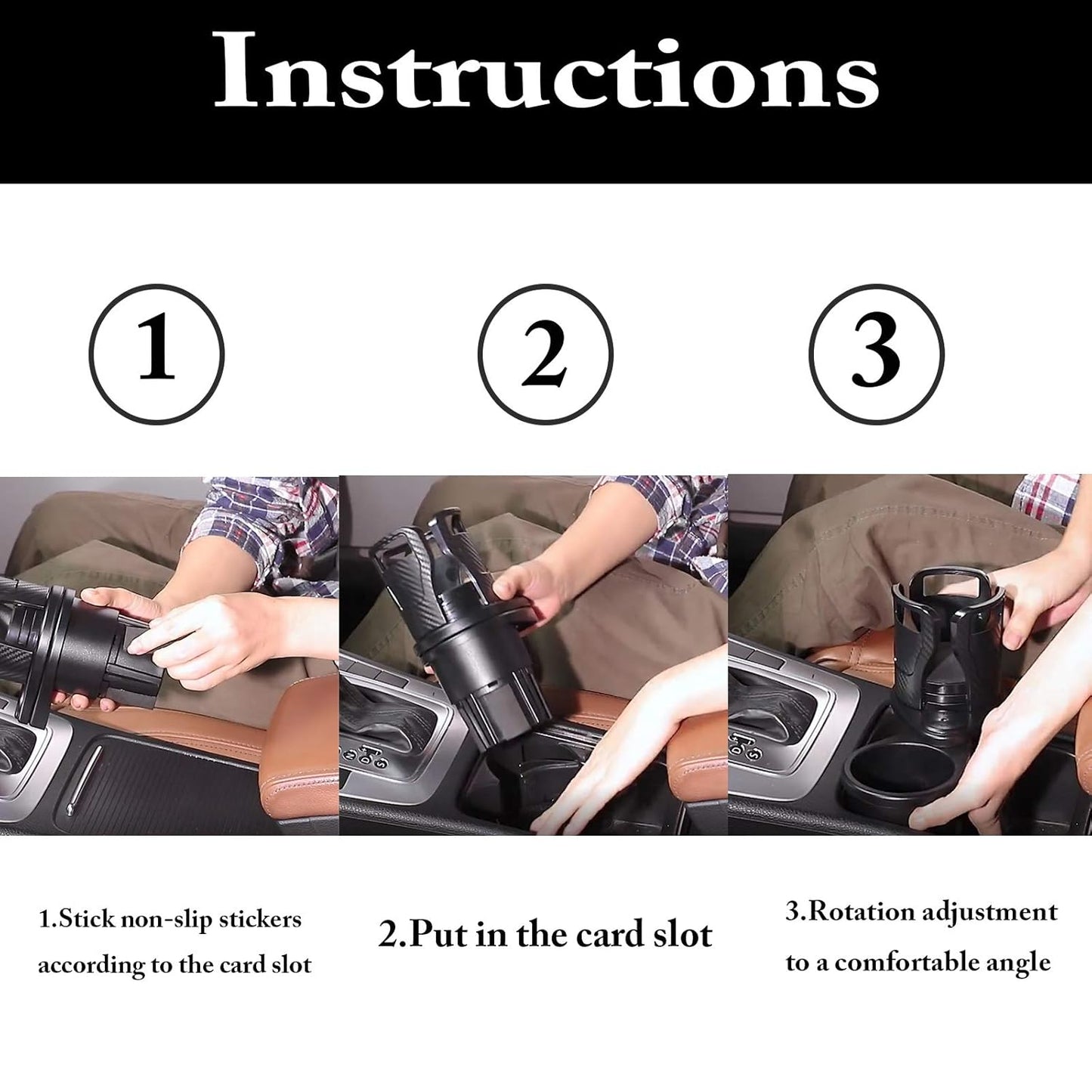 2-in-1 Car Cup Holder Expander with 360° Rotating Base