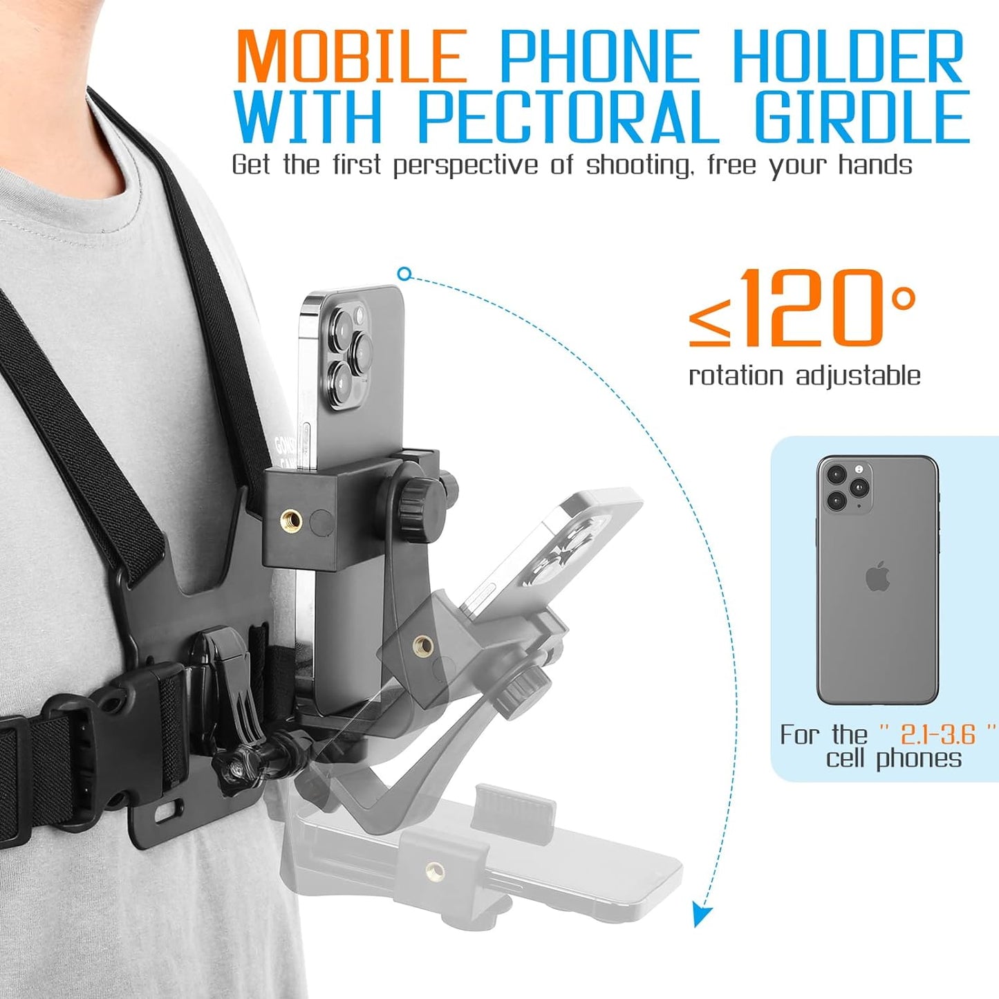 1 PC Adjustable Phone Clip Holder with Chest Strap – Hands-Free Accessory for Mobile Phones and Sport Cameras