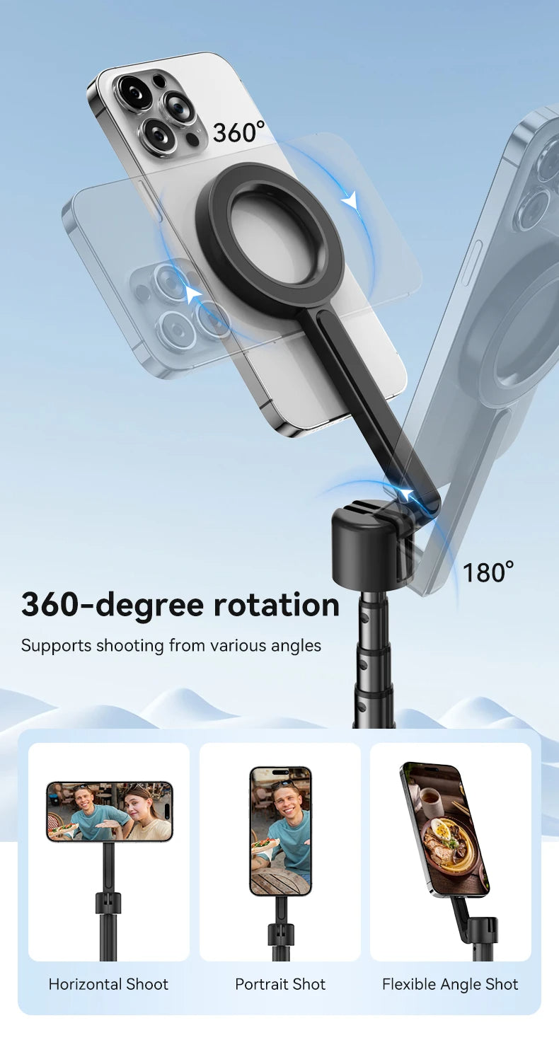 TELESIN 1.3M Magnetic Selfie Stick Tripod with Bluetooth Remote – Perfect for iPhone, Xiaomi, Huawei, Samsung, and Smartphones