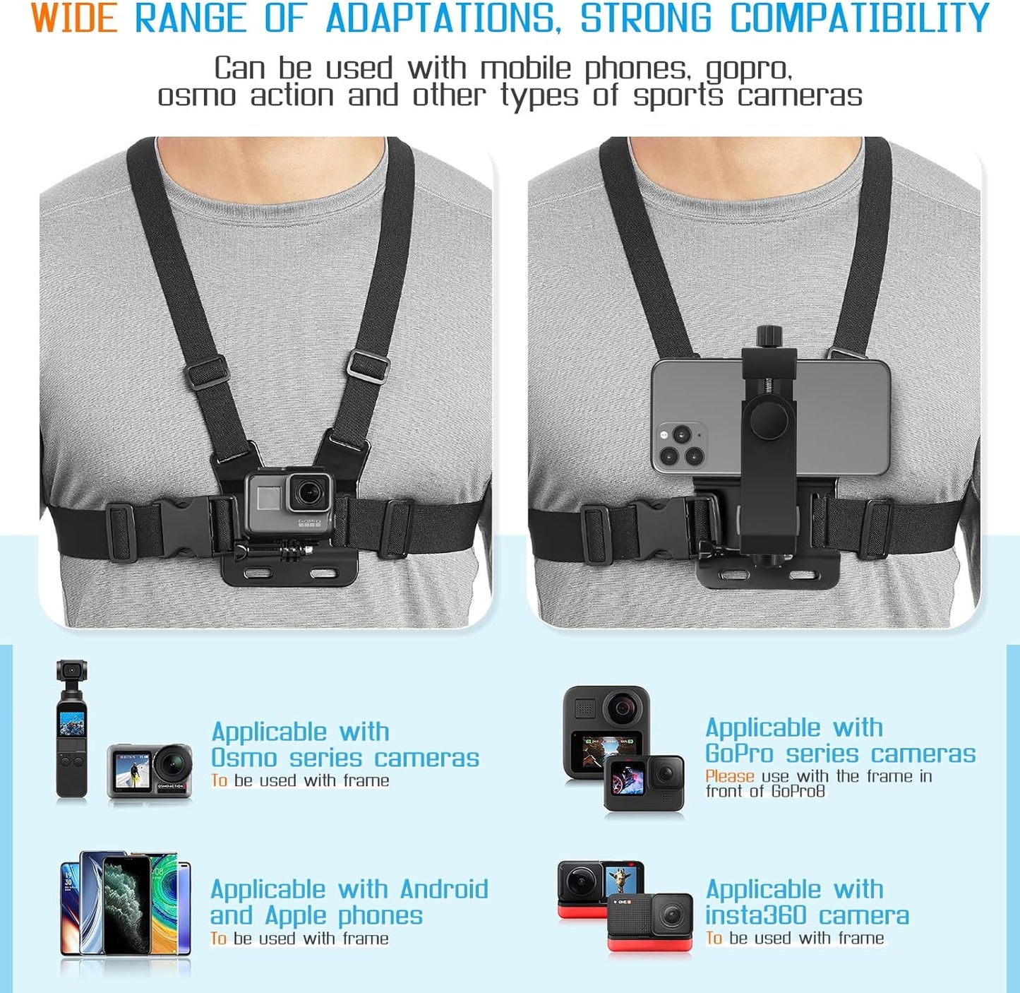 1 PC Adjustable Phone Clip Holder with Chest Strap – Hands-Free Accessory for Mobile Phones and Sport Cameras