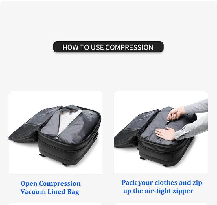 Travel Men's 17-Inch Laptop Backpack – Expandable Business and School Bag with Vacuum Compression and Large Capacity
