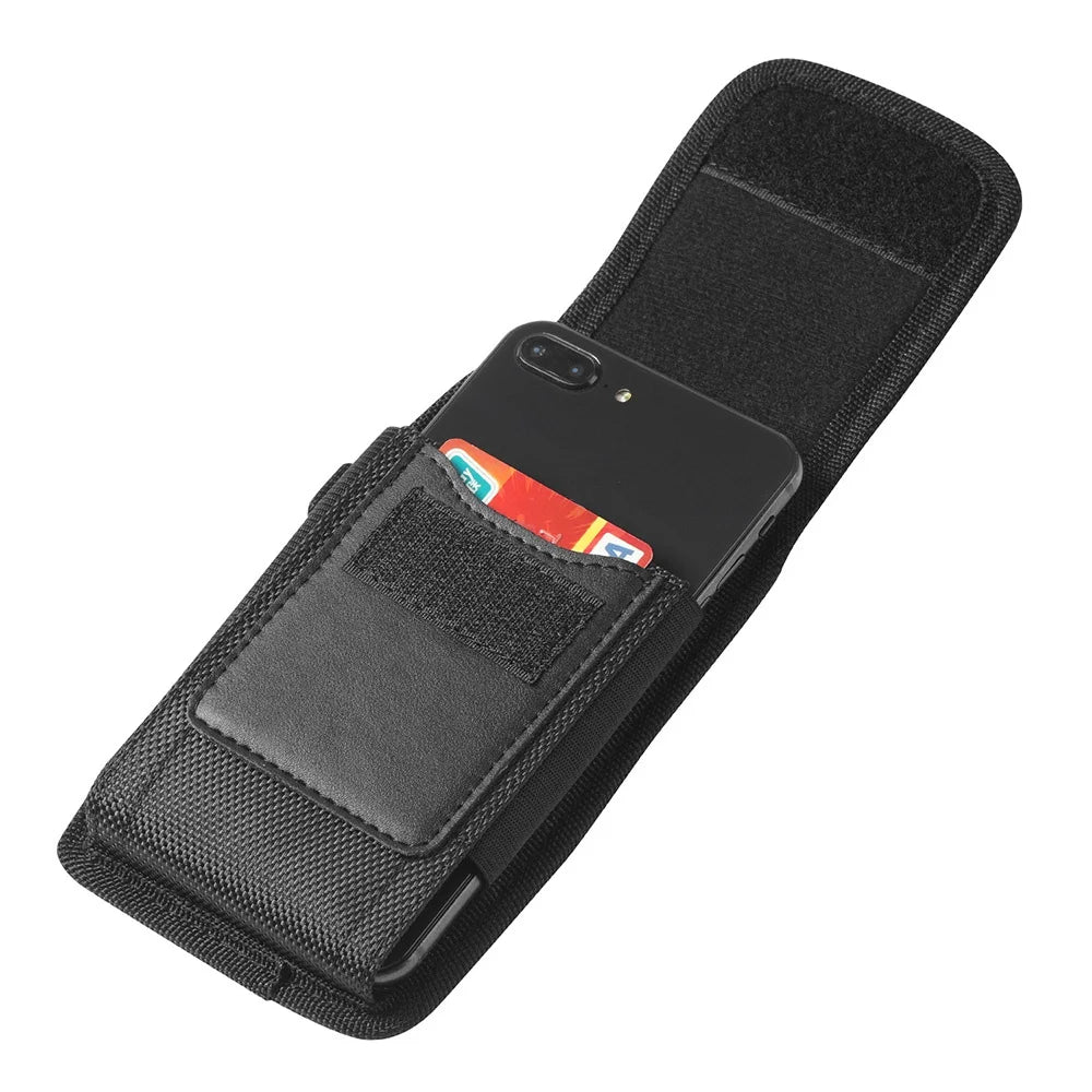 Vertical Nylon Cell Phone Belt Clip Holster – Durable Pouch with Card Slot and Keychain Loop for Phones 4.0"-6.7"