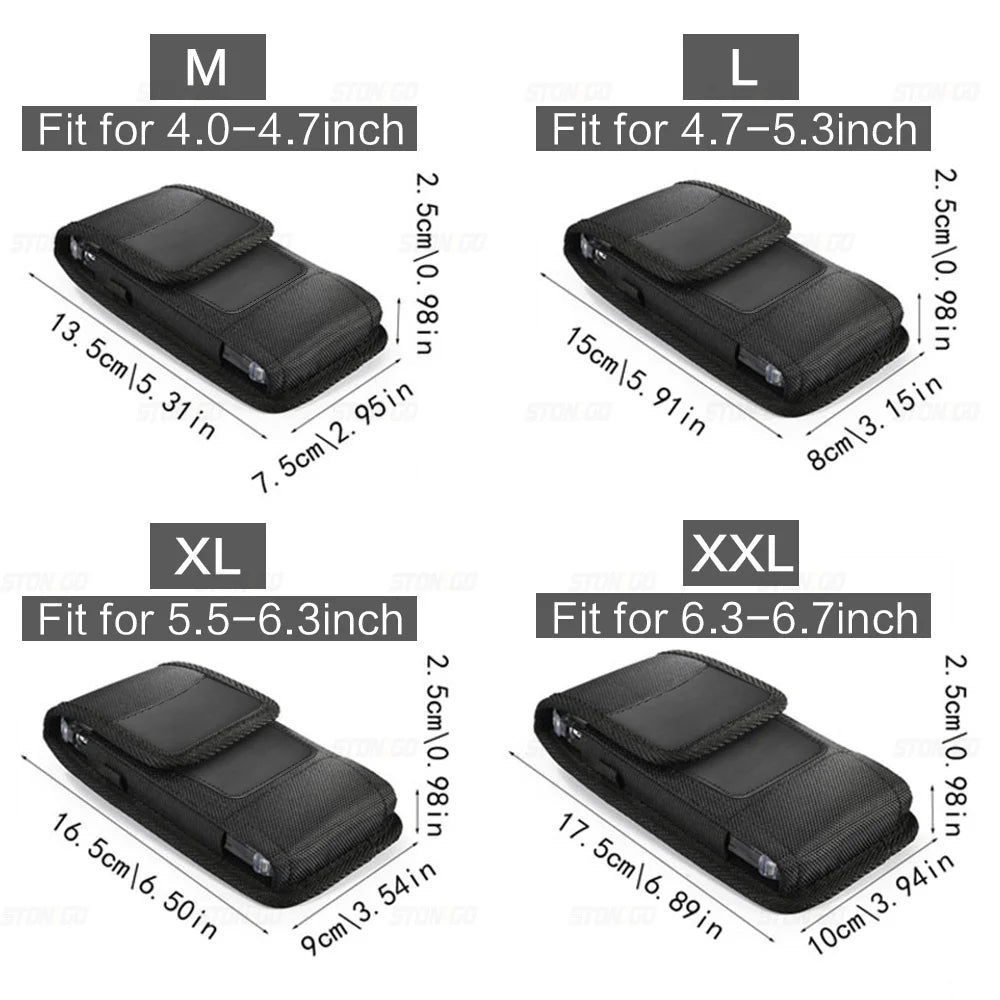 Vertical Nylon Cell Phone Belt Clip Holster – Durable Pouch with Card Slot and Keychain Loop for Phones 4.0"-6.7"