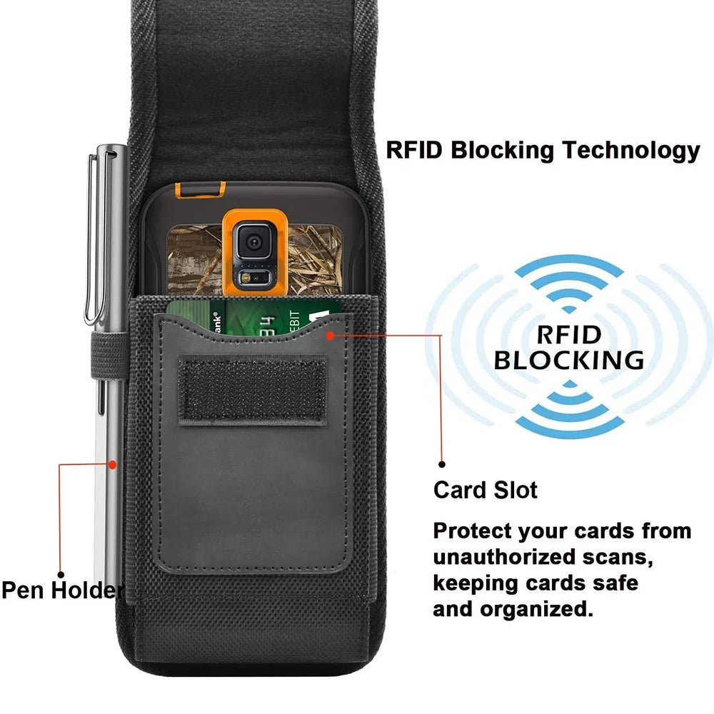 Vertical Nylon Cell Phone Belt Clip Holster – Durable Pouch with Card Slot and Keychain Loop for Phones 4.0"-6.7"