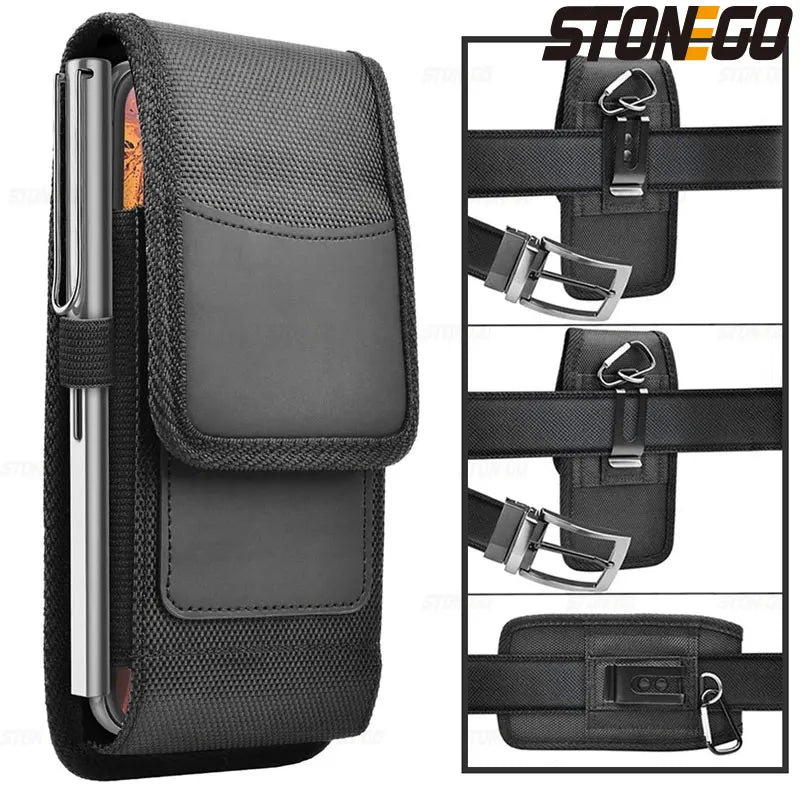 Vertical Nylon Cell Phone Belt Clip Holster – Durable Pouch with Card Slot and Keychain Loop for Phones 4.0"-6.7"