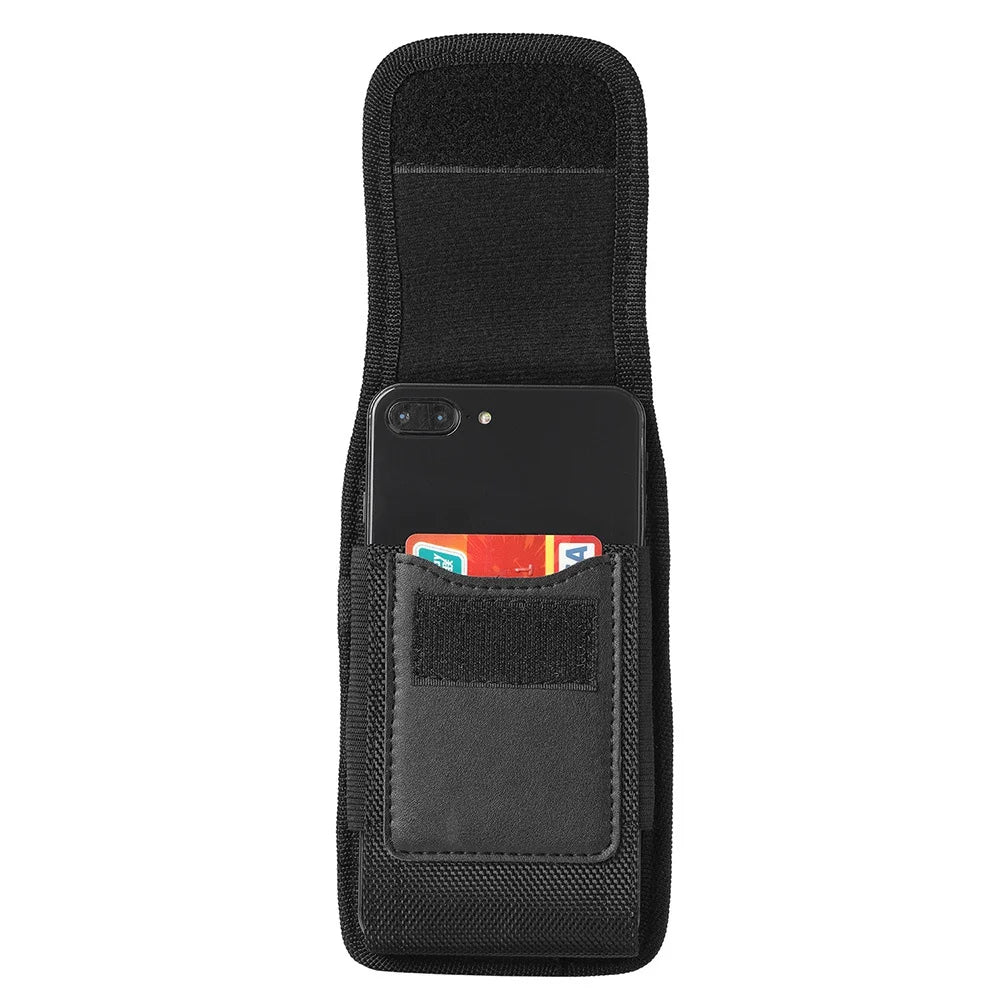 Vertical Nylon Cell Phone Belt Clip Holster – Durable Pouch with Card Slot and Keychain Loop for Phones 4.0"-6.7"