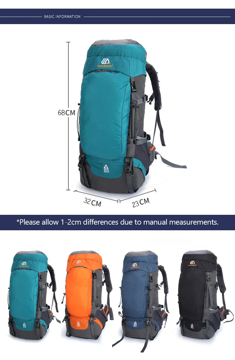 65L Large Capacity Waterproof Camping Backpack - Ideal for Hiking, Climbing, and Outdoor Adventures