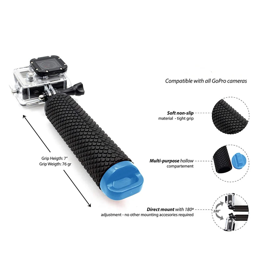 Water Floating Hand Grip Handle Mount for Action Cameras – Compatible with GoPro, DJI, Insta360, and More