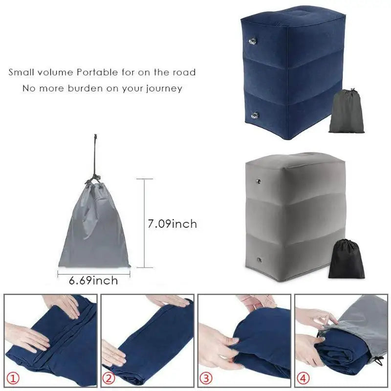 PVC Inflatable Travel Footrest Pillow for Kids and Adults – Ideal for Airplane, Car, and Bus Travel