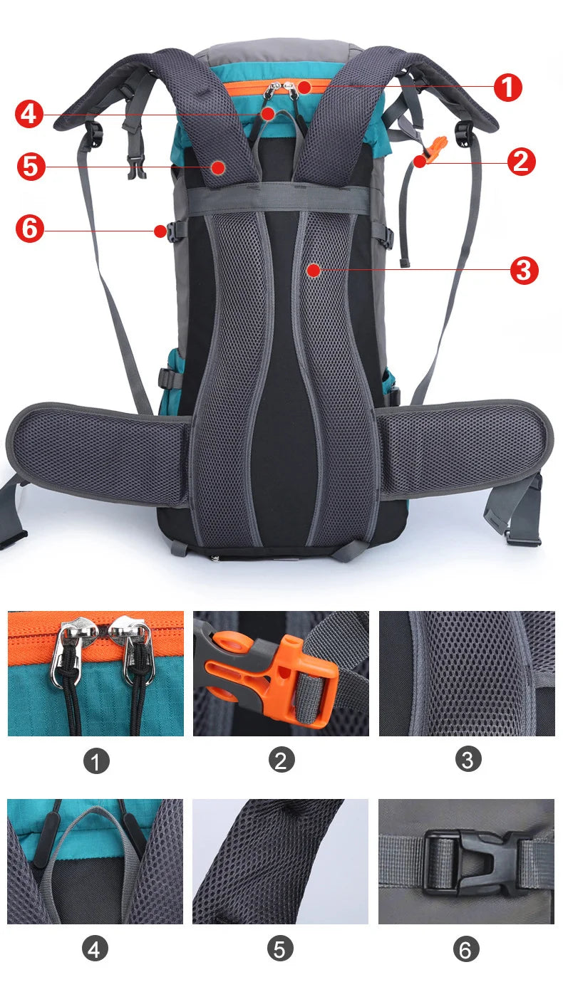 65L Large Capacity Waterproof Camping Backpack - Ideal for Hiking, Climbing, and Outdoor Adventures