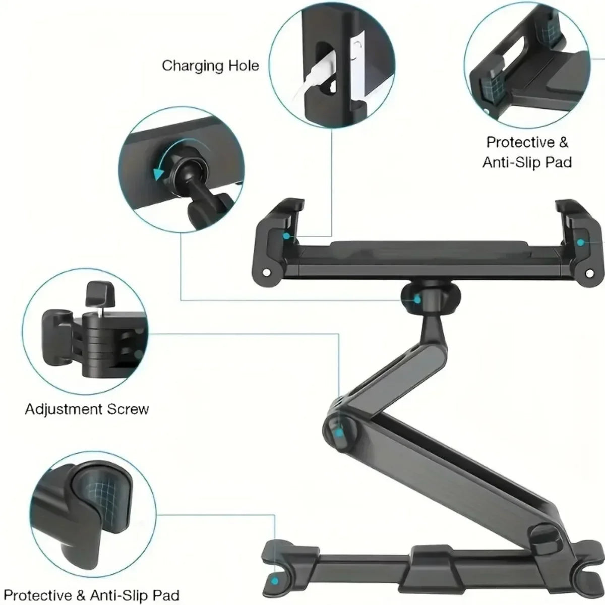 Universal Car Headrest Tablet Holder - Compatible with 4.7"-12.9" Devices