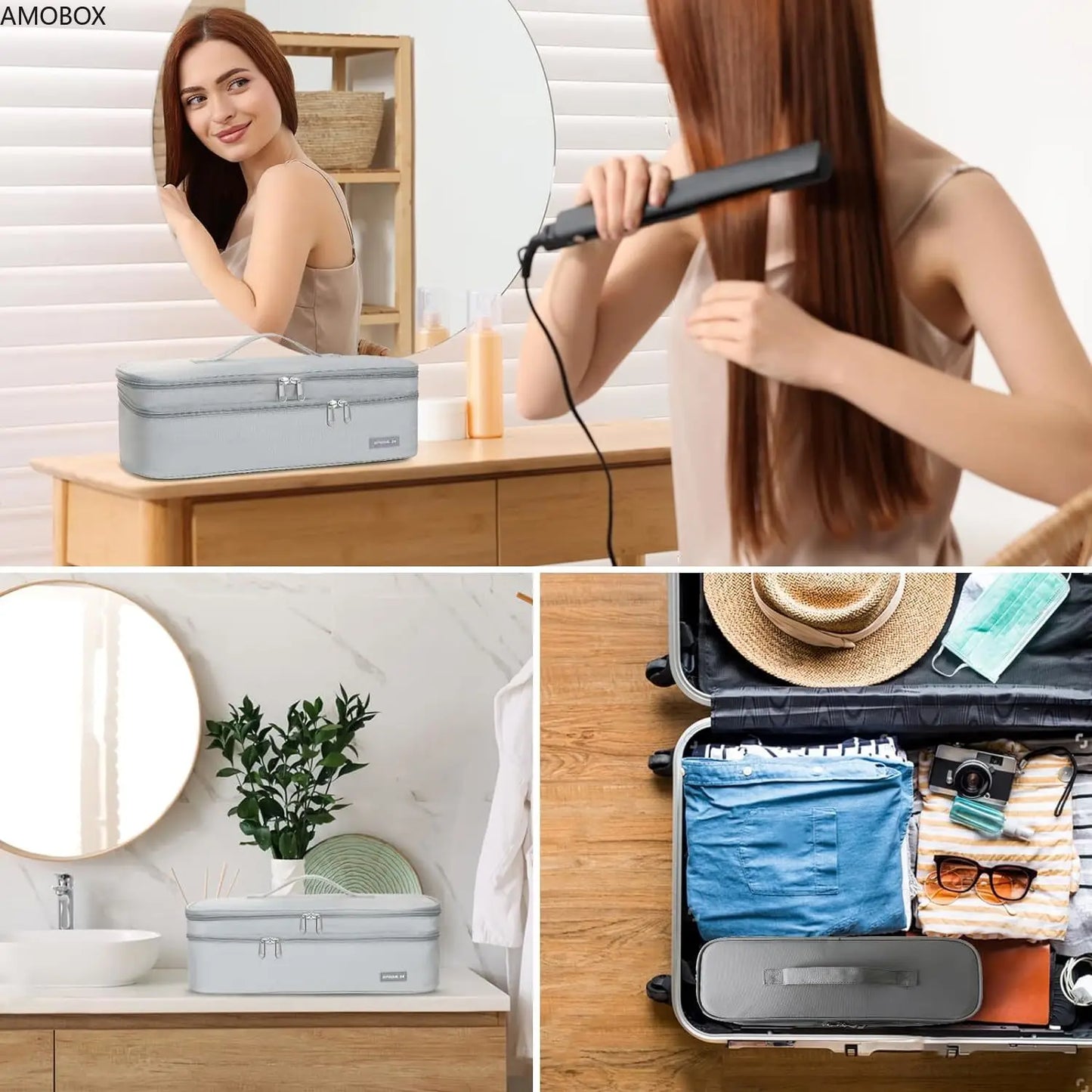AMOBOX Double-Layer Travel Carrying Case – Portable Organizer for Hair Styling Tools