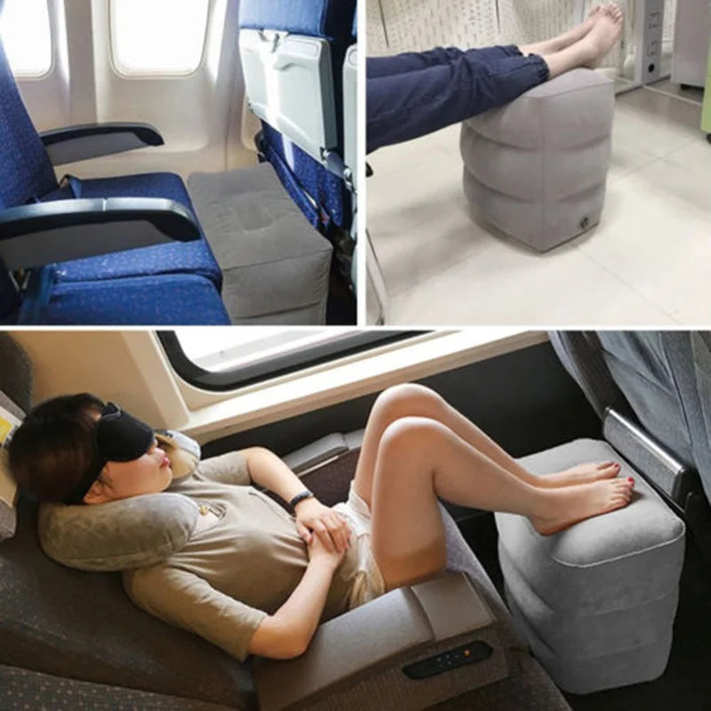 PVC Inflatable Travel Footrest Pillow for Kids and Adults – Ideal for Airplane, Car, and Bus Travel
