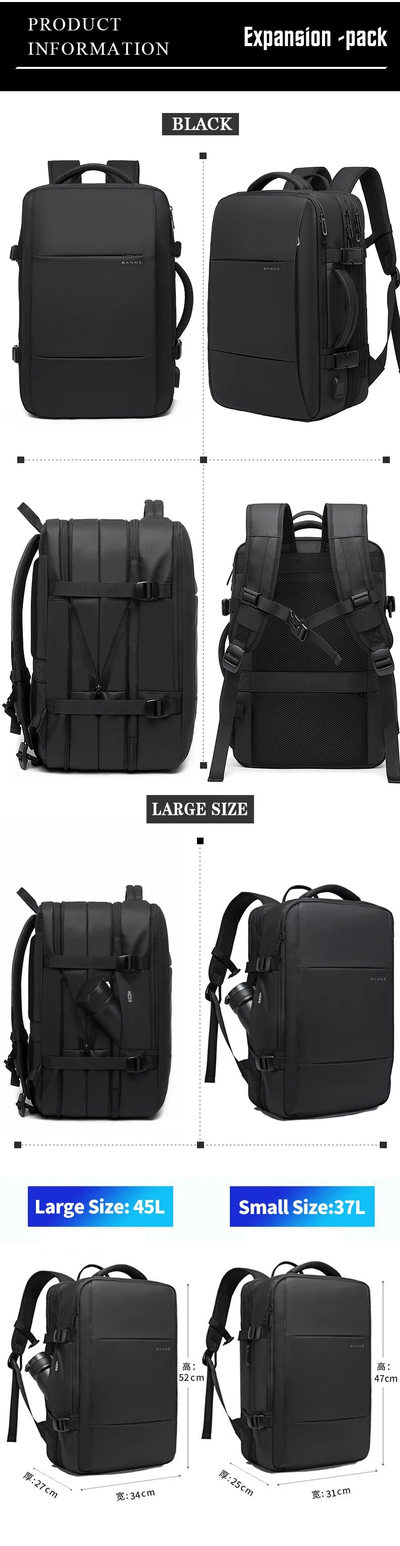 BANGE Expandable Travel Backpack – The Ultimate Companion for Business, School, and Adventure