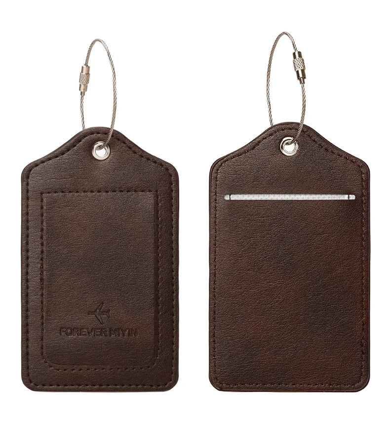 PU Leather Luggage Tag with Privacy Protection and Anti-Loss Wire Rope Loop – Ideal for Luggage and Travel Bags