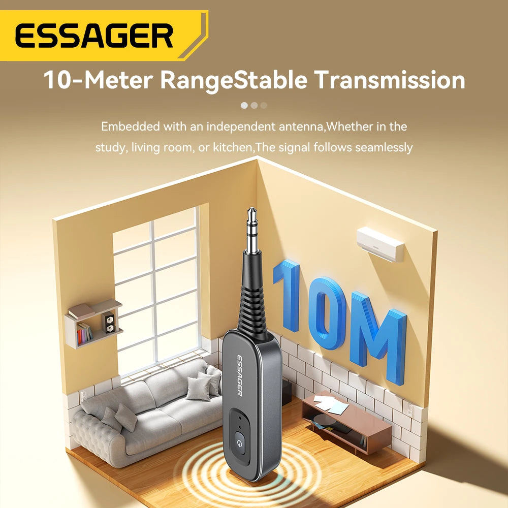 Essager Bluetooth 5.1 Audio Receiver & Transmitter – 3.5MM AUX with Mic for PC, TV, Car Speakers, and More