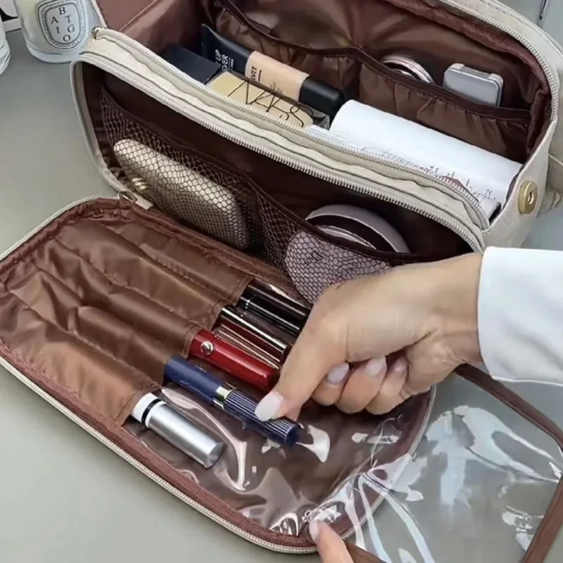 Multifunctional Makeup Bag for Women - Large Capacity PU Leather Travel Makeup and Toiletry Organizer with Double Zipper