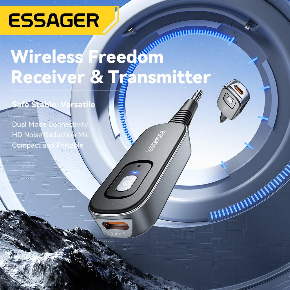 Essager Bluetooth 5.1 Audio Receiver & Transmitter – 3.5MM AUX with Mic for PC, TV, Car Speakers, and More