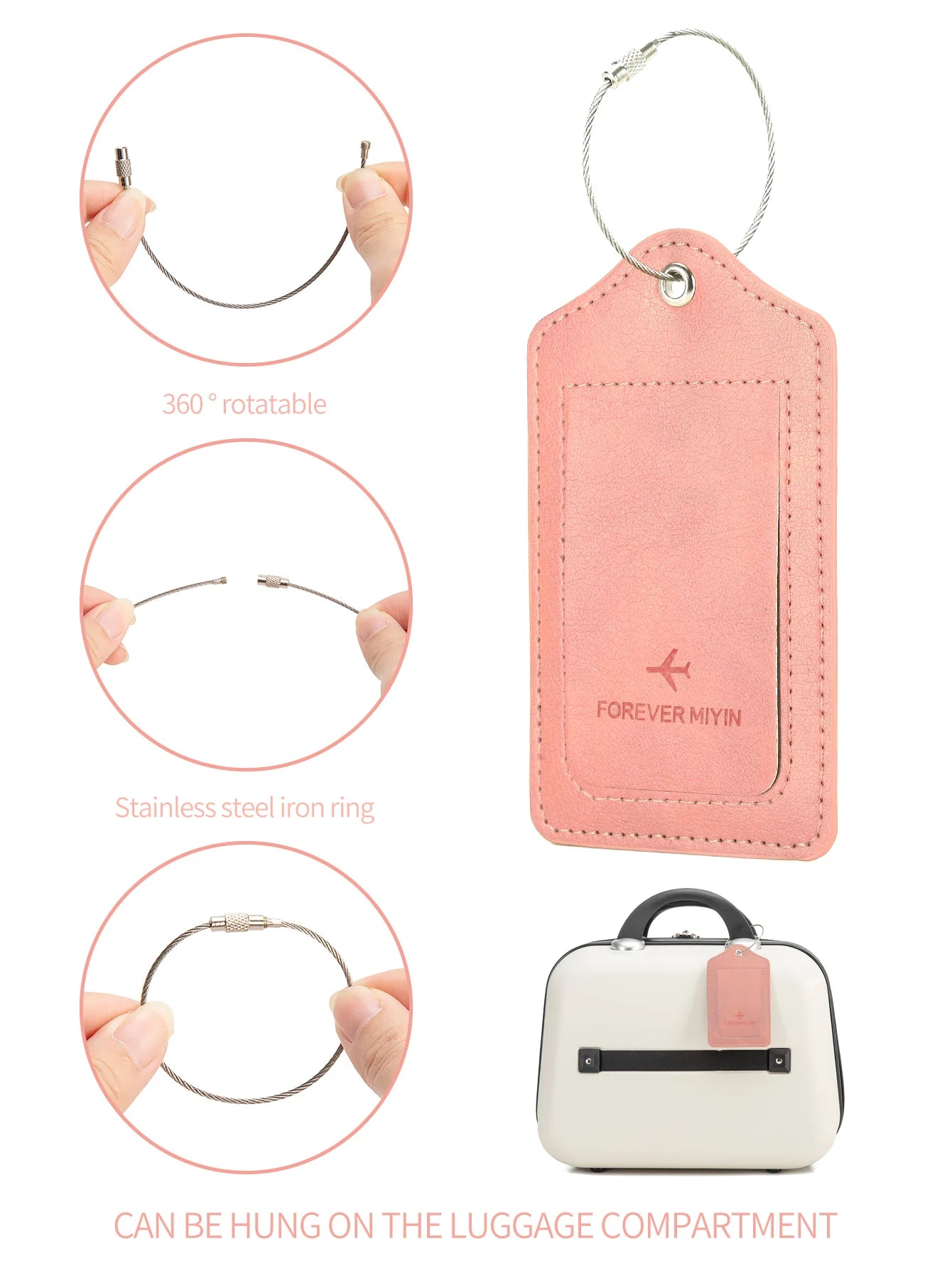 PU Leather Luggage Tag with Privacy Protection and Anti-Loss Wire Rope Loop – Ideal for Luggage and Travel Bags