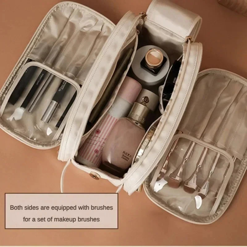 Multifunctional Makeup Bag for Women - Large Capacity PU Leather Travel Makeup and Toiletry Organizer with Double Zipper
