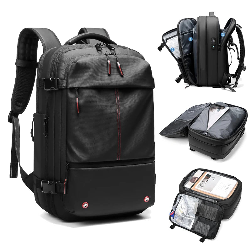 Travel Men's 17-Inch Laptop Backpack – Expandable Business and School Bag with Vacuum Compression and Large Capacity