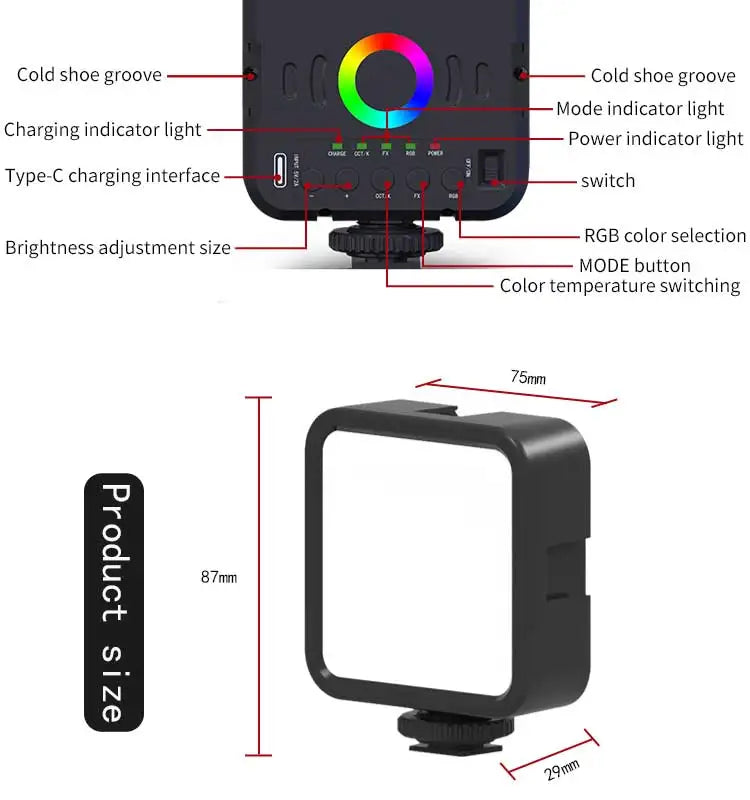 Mini RGB Hot Shoe Fill Light – Portable LED for Live Photography and Atmosphere Lighting