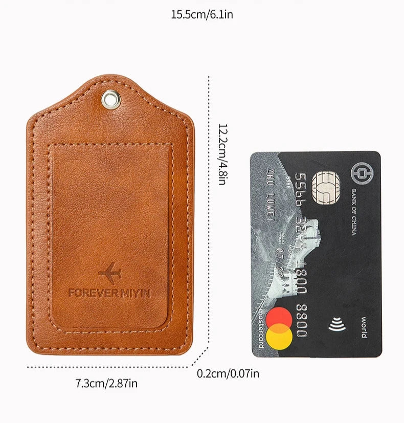 PU Leather Luggage Tag with Privacy Protection and Anti-Loss Wire Rope Loop – Ideal for Luggage and Travel Bags