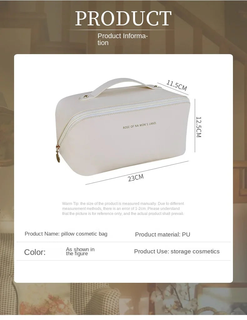 PU Leather Large-Capacity Cosmetic Bag – Waterproof Travel Makeup Storage Pouch
