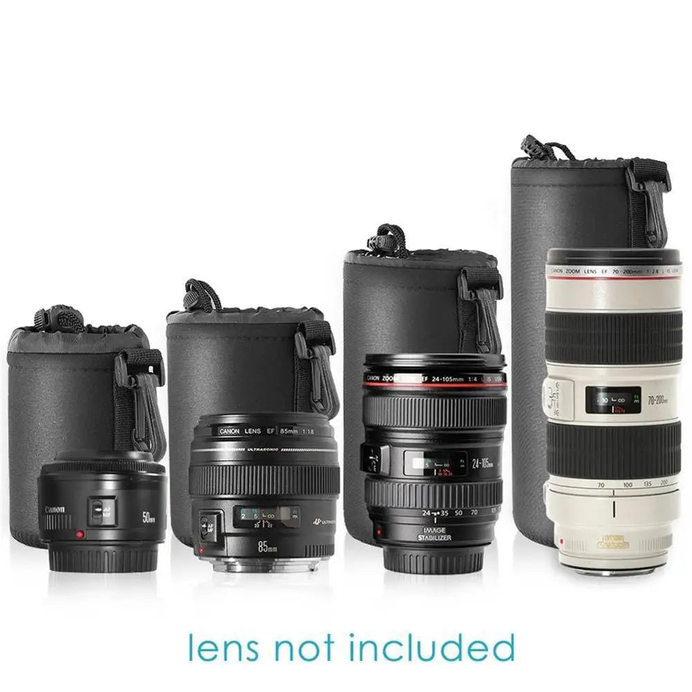 Waterproof DSLR Camera Lens Bag – Neoprene Drawstring Case (S, M, L, XL)