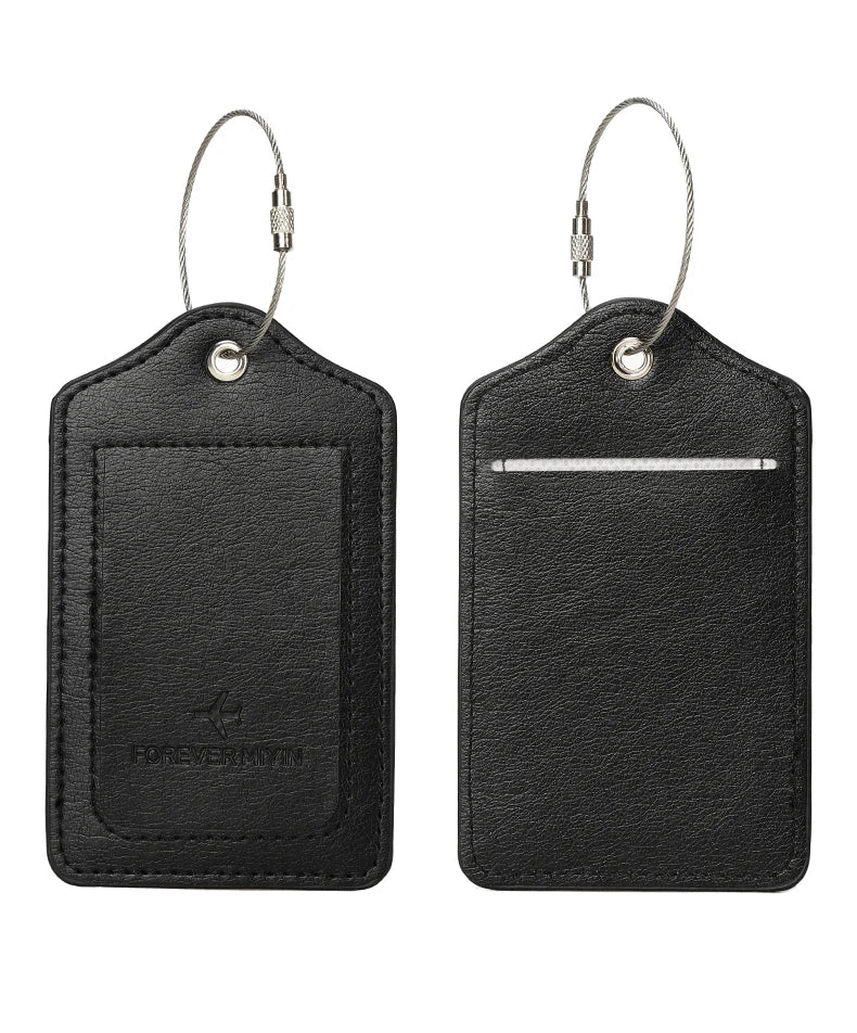 PU Leather Luggage Tag with Privacy Protection and Anti-Loss Wire Rope Loop – Ideal for Luggage and Travel Bags