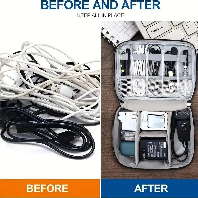 Waterproof Digital Organizer Cable Storage Bag for Travel and Home