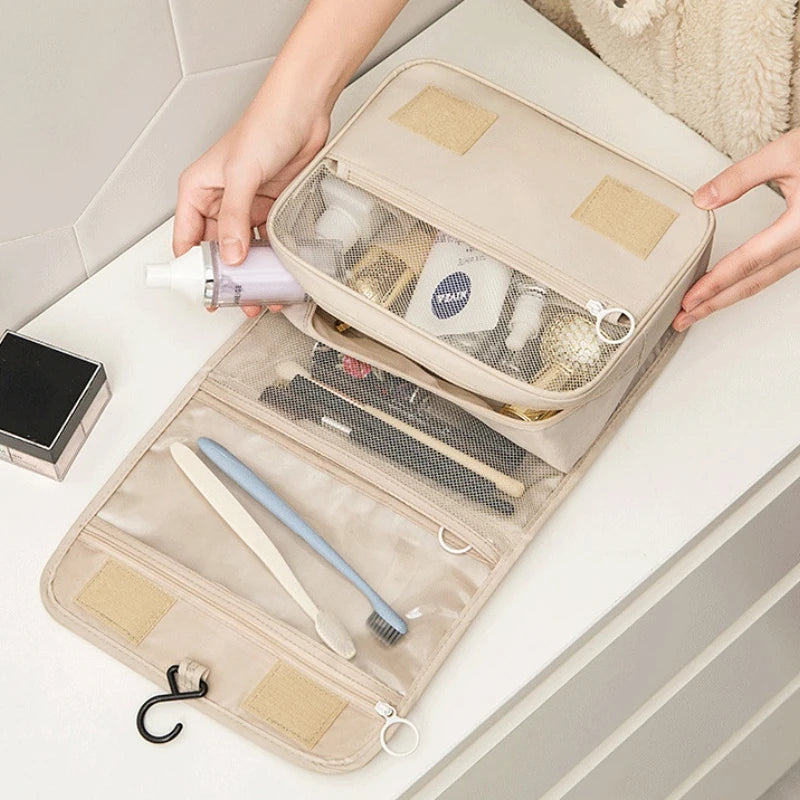 Waterproof Travel Makeup Bag with Hook – High-Quality Toiletries Organizer for Women