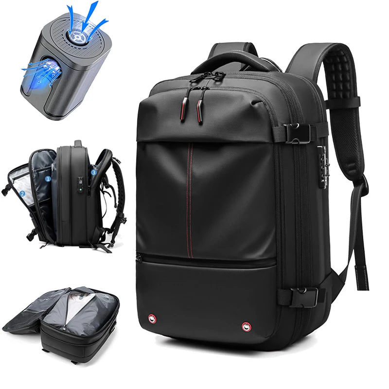 Travel Men's 17-Inch Laptop Backpack – Expandable Business and School Bag with Vacuum Compression and Large Capacity