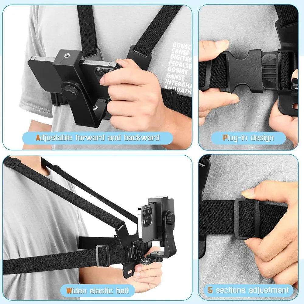 1 PC Adjustable Phone Clip Holder with Chest Strap – Hands-Free Accessory for Mobile Phones and Sport Cameras